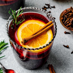 Spiced red wine with orange slices